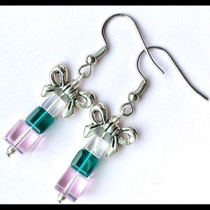 Christmas Gift Pink Teal AB Clear Crystal Earrings